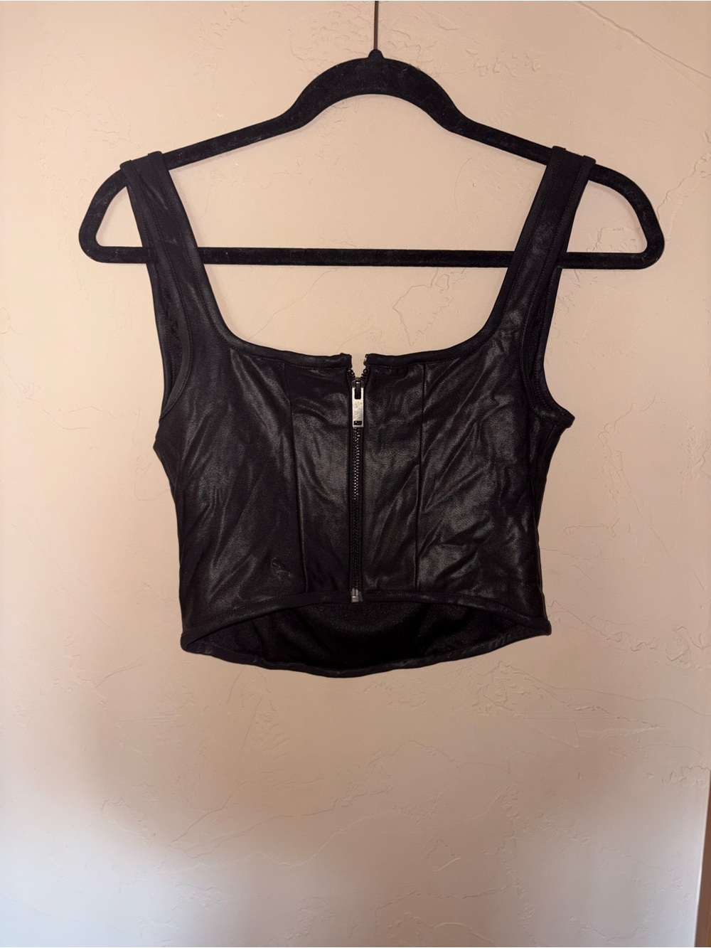 Gianni Bini Black Faux Leather Corset Crop Top Size M